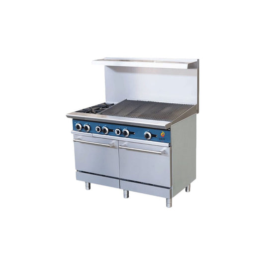 Cuisinière à gaz avec four à convection intégré 24 po avec gril à charbon de bois de 12 po et 2 brûleurs ouverts HZ-CR24-12CB