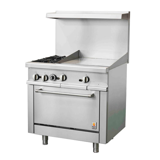 Cuisinière à gaz 36" avec plaque de cuisson de 12" et 2 brûleurs ouverts HZ-R36-12MG